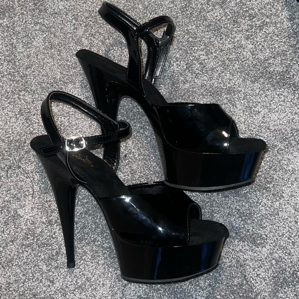 Delight-609 Black Patent Pleaser Platform Heels